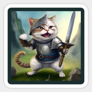 funny kitten- Cute cat in knight armour-Cat with swords-Brave cat-Cats in Medieval times . Sticker